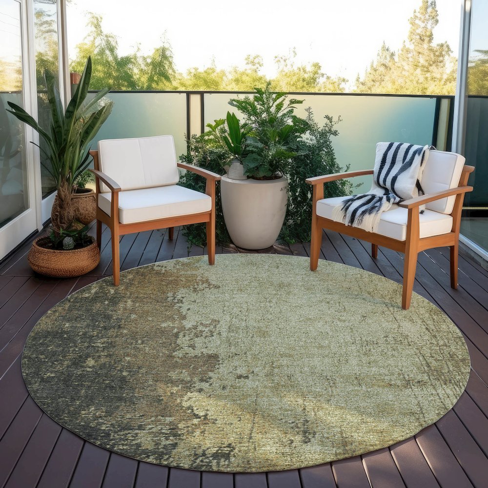 Machine Washable Indoor/Outdoor Chantille Olive 8' x 8' Round Rug. Picture 6