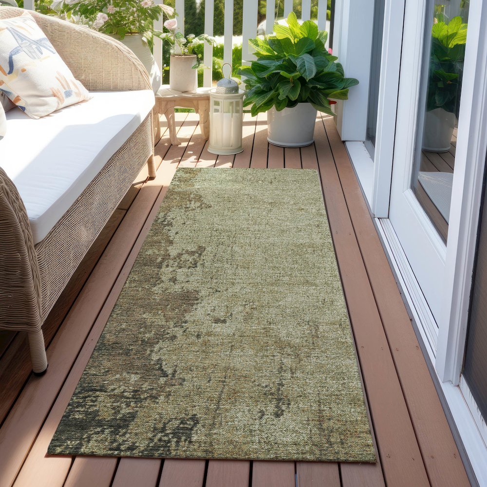 Machine Washable Indoor/Outdoor Chantille Olive 2'3" x 7'6" Runner Rug. Picture 6