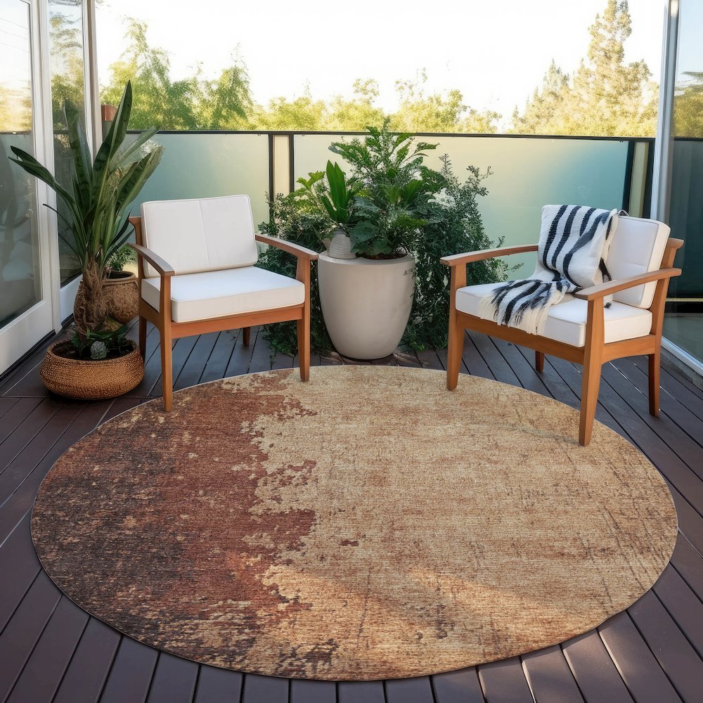 Machine Washable Indoor/Outdoor Chantille Paprika 8' x 8' Round Rug. Picture 6