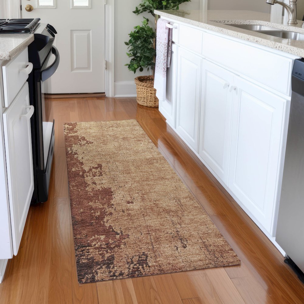 Machine Washable Indoor/Outdoor Chantille Paprika 2'3" x 7'6" Runner Rug. Picture 5