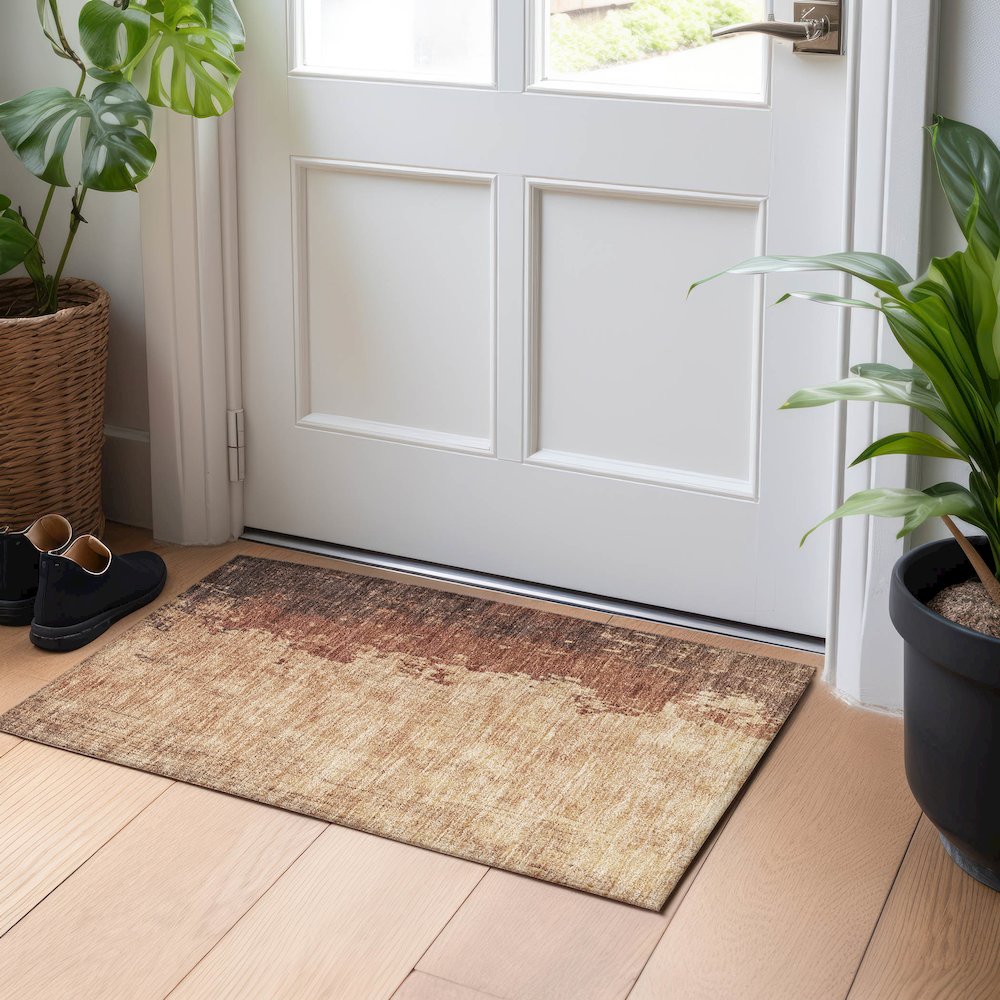 Machine Washable Indoor/Outdoor Chantille Paprika 1'8" x 2'6" Rug. Picture 5