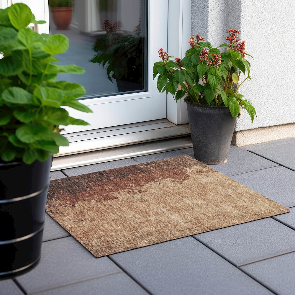 Machine Washable Indoor/Outdoor Chantille Paprika 1'8" x 2'6" Rug. Picture 6