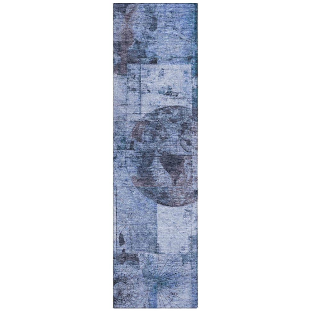 Machine Washable Indoor/Outdoor Chantille Blue 2'3" x 7'6" Runner Rug. Picture 1