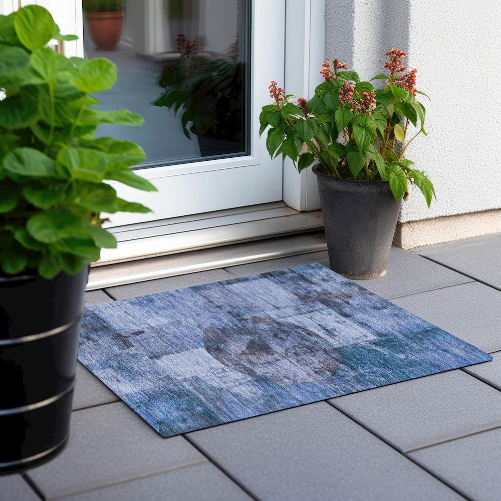 Machine Washable Indoor/Outdoor Chantille Blue 1'8" x 2'6" Rug. Picture 6