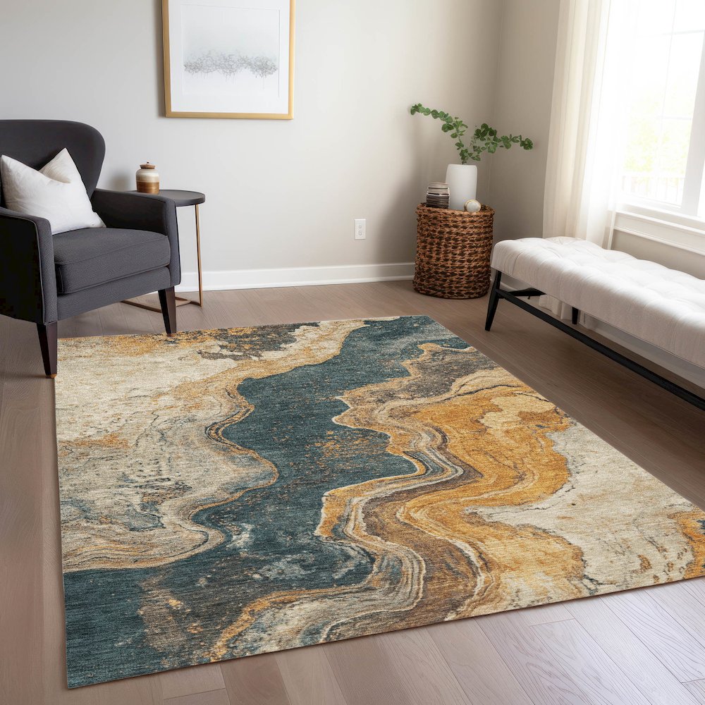 Machine Washable Indoor/Outdoor Chantille Linen 2'6" x 3'10" Rug. Picture 6