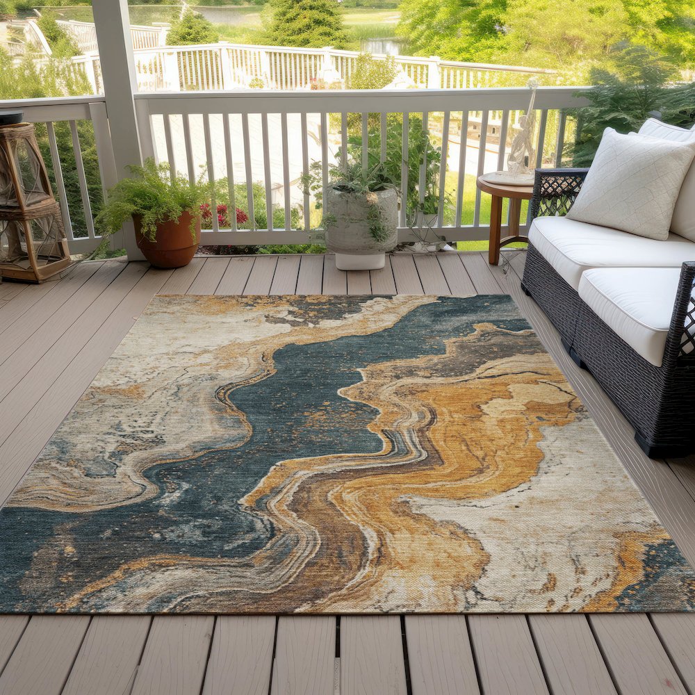 Machine Washable Indoor/Outdoor Chantille Linen 2'6" x 3'10" Rug. Picture 8