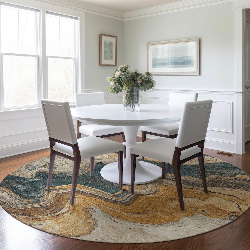 Machine Washable Indoor/Outdoor Chantille Linen 8' x 8' Round Rug. Picture 5