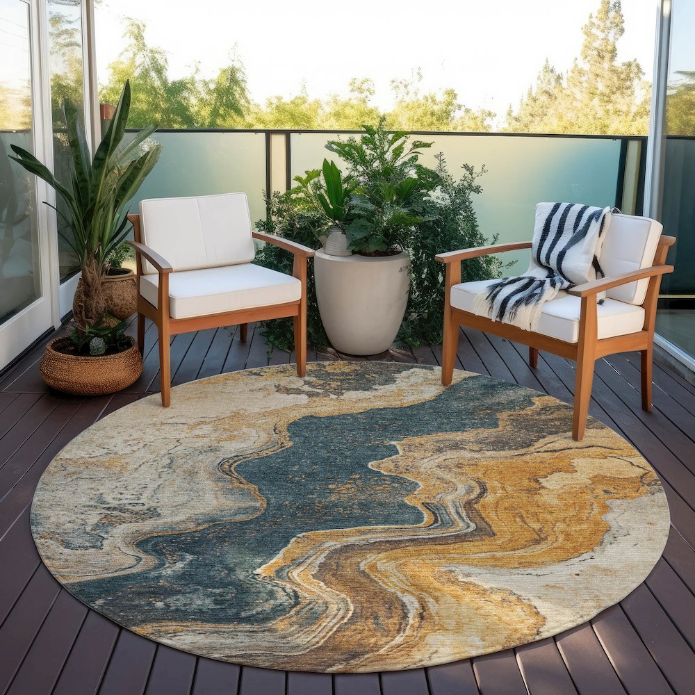 Machine Washable Indoor/Outdoor Chantille Linen 8' x 8' Round Rug. Picture 6