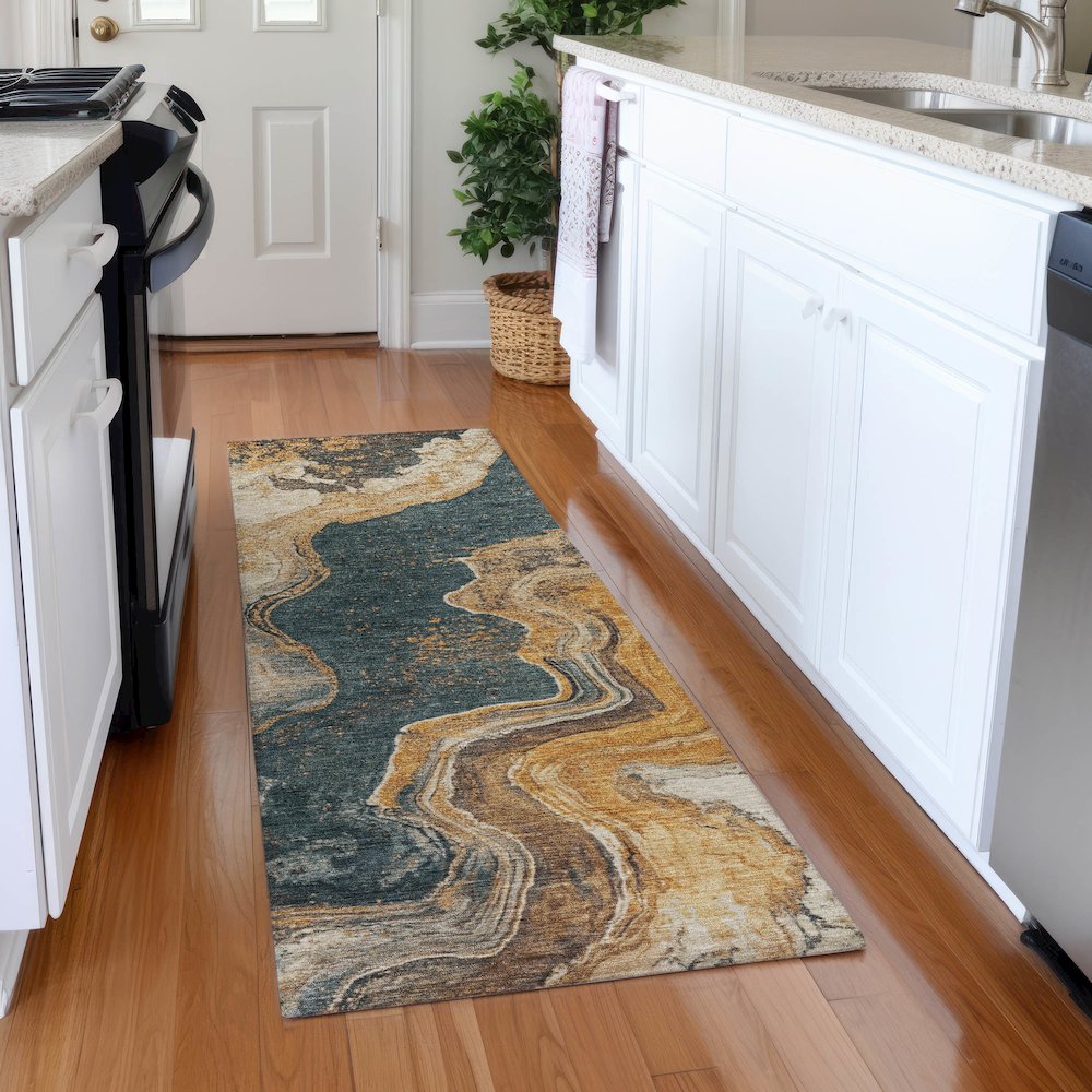 Machine Washable Indoor/Outdoor Chantille Linen 2'3" x 7'6" Runner Rug. Picture 5