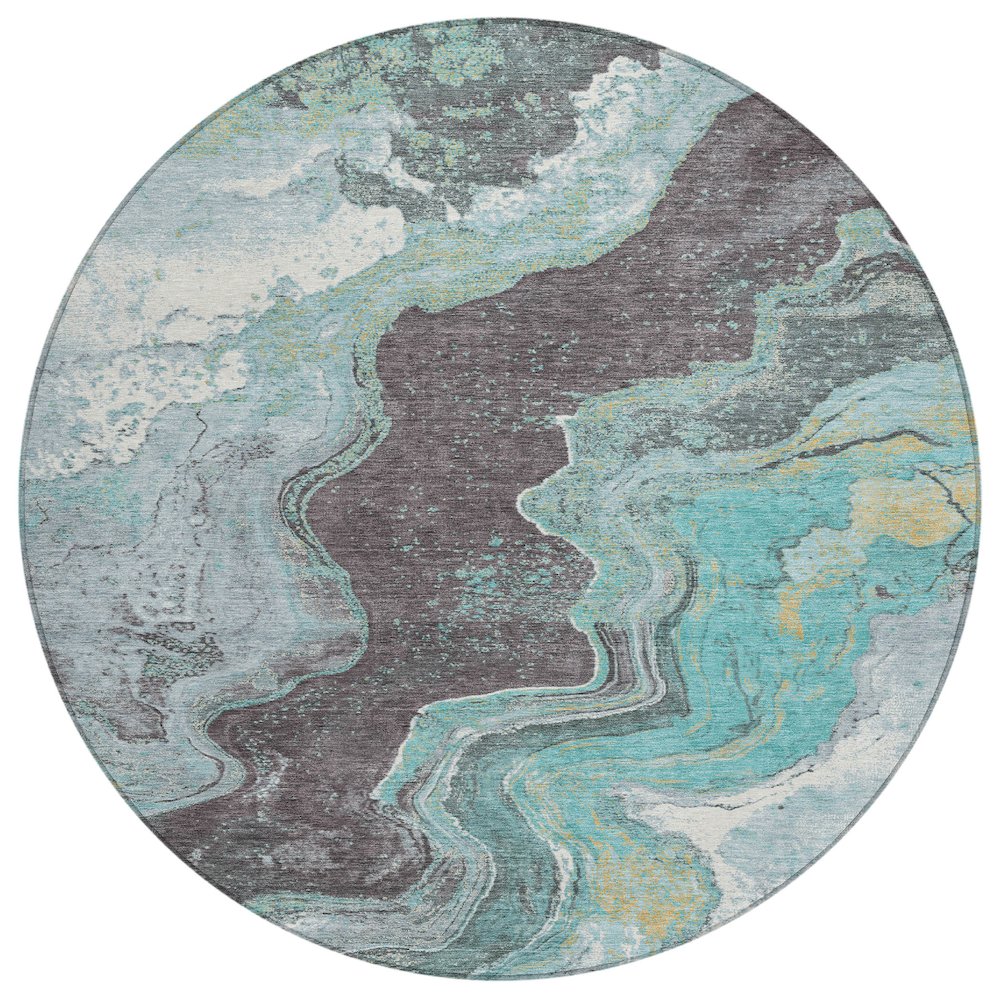 Machine Washable Indoor/Outdoor Chantille Teal 8' x 8' Round Rug. Picture 1