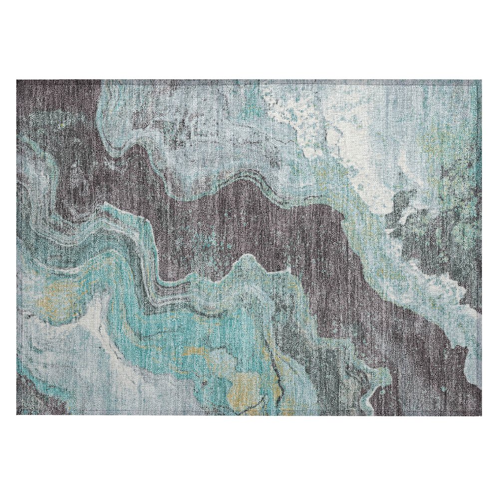Machine Washable Indoor/Outdoor Chantille Teal 1'8" x 2'6" Rug. Picture 1