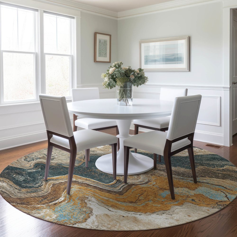 Machine Washable Indoor/Outdoor Chantille Wheat 8' x 8' Round Rug. Picture 5