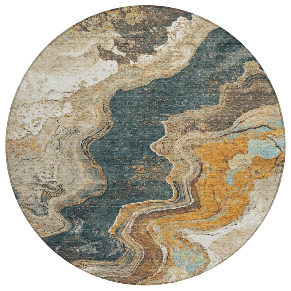 Machine Washable Indoor/Outdoor Chantille Wheat 8' x 8' Round Rug. Picture 1