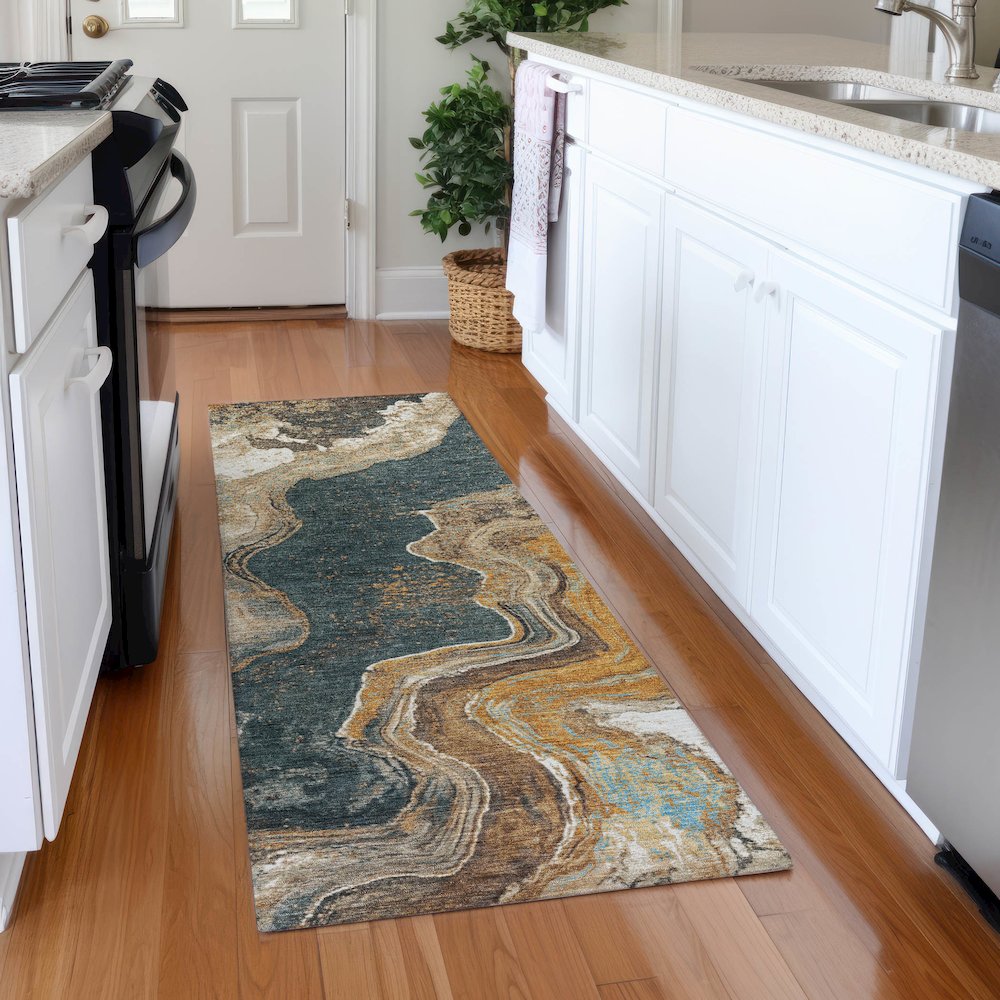 Machine Washable Indoor/Outdoor Chantille Wheat 2'3" x 7'6" Runner Rug. Picture 5