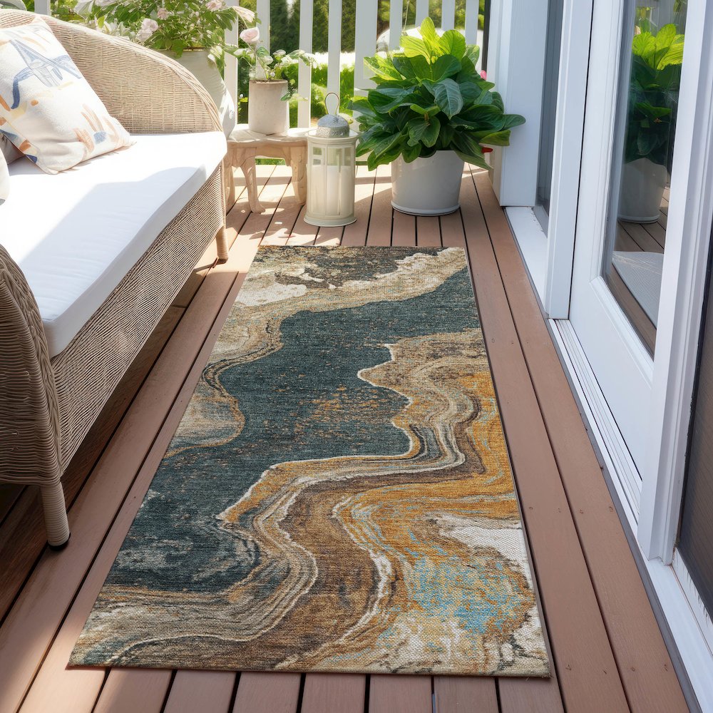 Machine Washable Indoor/Outdoor Chantille Wheat 2'3" x 7'6" Runner Rug. Picture 6