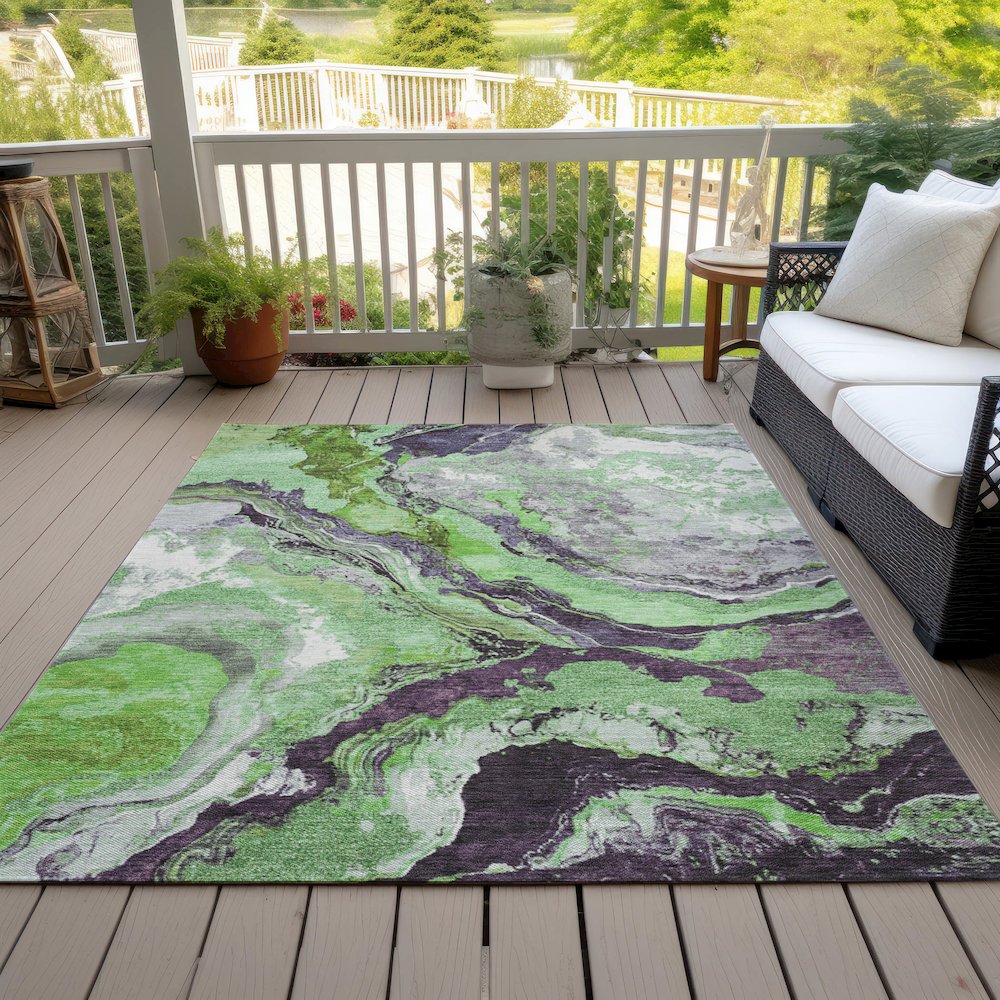 Machine Washable Indoor/Outdoor Chantille Green 2'6" x 3'10" Rug. Picture 8