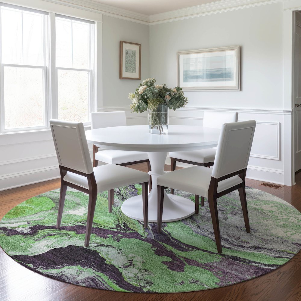 Machine Washable Indoor/Outdoor Chantille Green 8' x 8' Round Rug. Picture 5