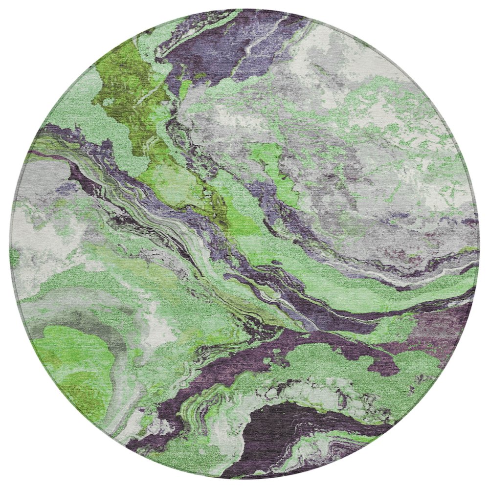 Machine Washable Indoor/Outdoor Chantille Green 8' x 8' Round Rug. Picture 1