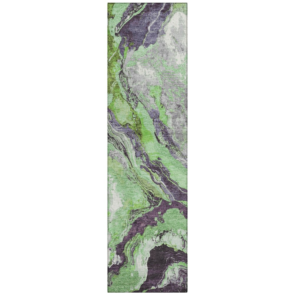 Machine Washable Indoor/Outdoor Chantille Green 2'3" x 7'6" Runner Rug. Picture 1