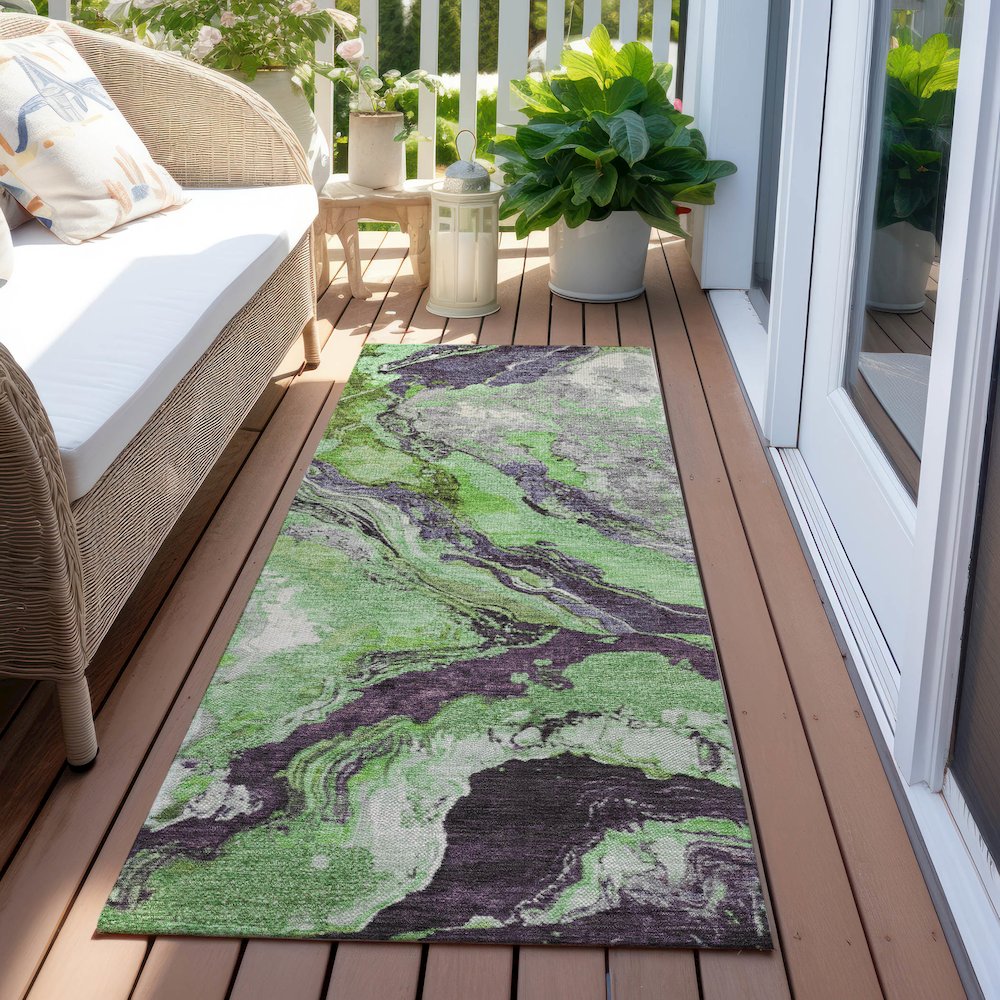 Machine Washable Indoor/Outdoor Chantille Green 2'3" x 7'6" Runner Rug. Picture 6