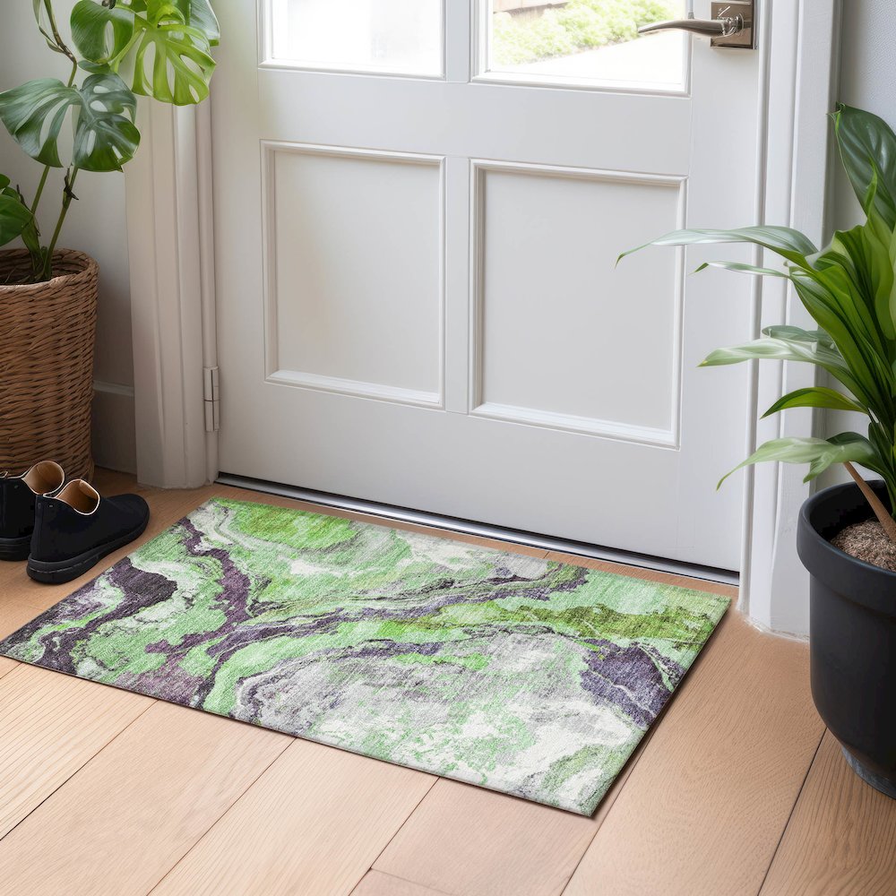 Machine Washable Indoor/Outdoor Chantille Green 1'8" x 2'6" Rug. Picture 5