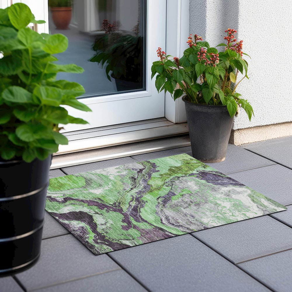 Machine Washable Indoor/Outdoor Chantille Green 1'8" x 2'6" Rug. Picture 6