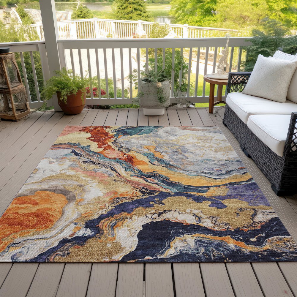 Machine Washable Indoor/Outdoor Chantille Linen 2'6" x 3'10" Rug. Picture 8