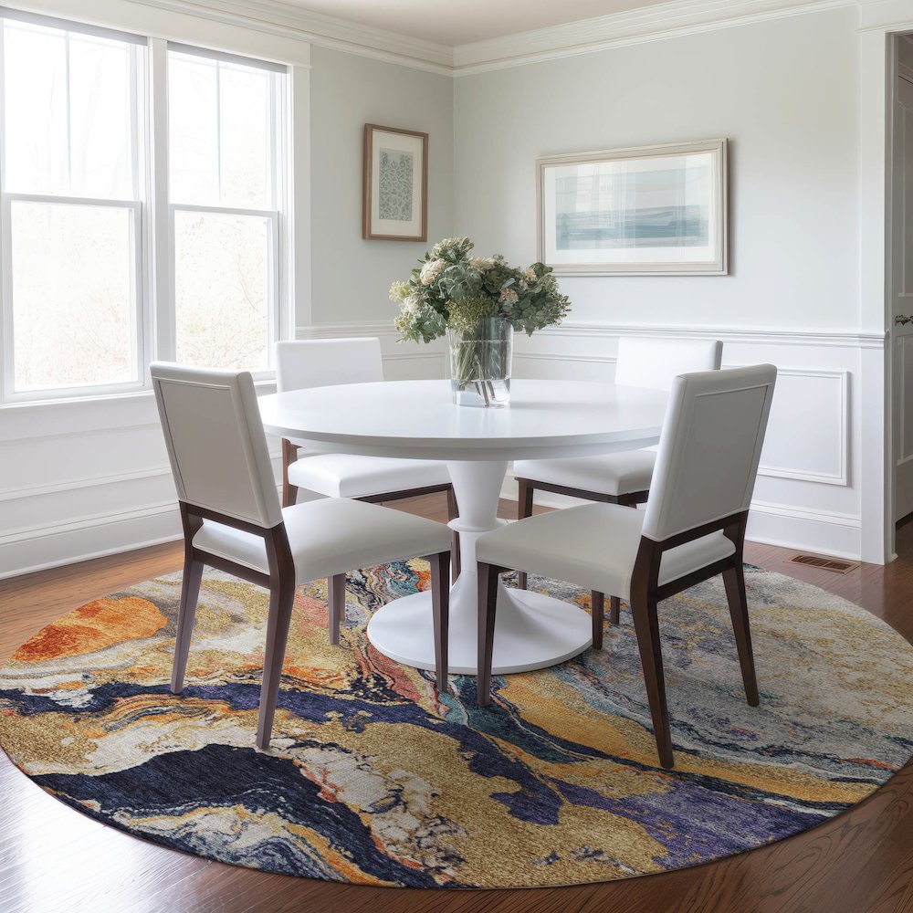 Machine Washable Indoor/Outdoor Chantille Linen 8' x 8' Round Rug. Picture 5