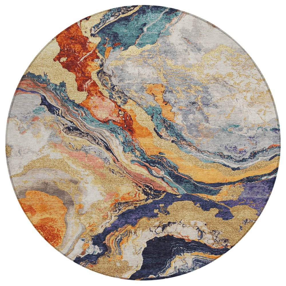 Machine Washable Indoor/Outdoor Chantille Linen 8' x 8' Round Rug. Picture 1