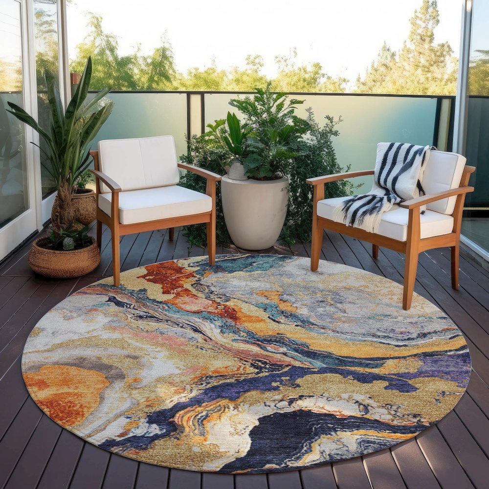 Machine Washable Indoor/Outdoor Chantille Linen 8' x 8' Round Rug. Picture 6