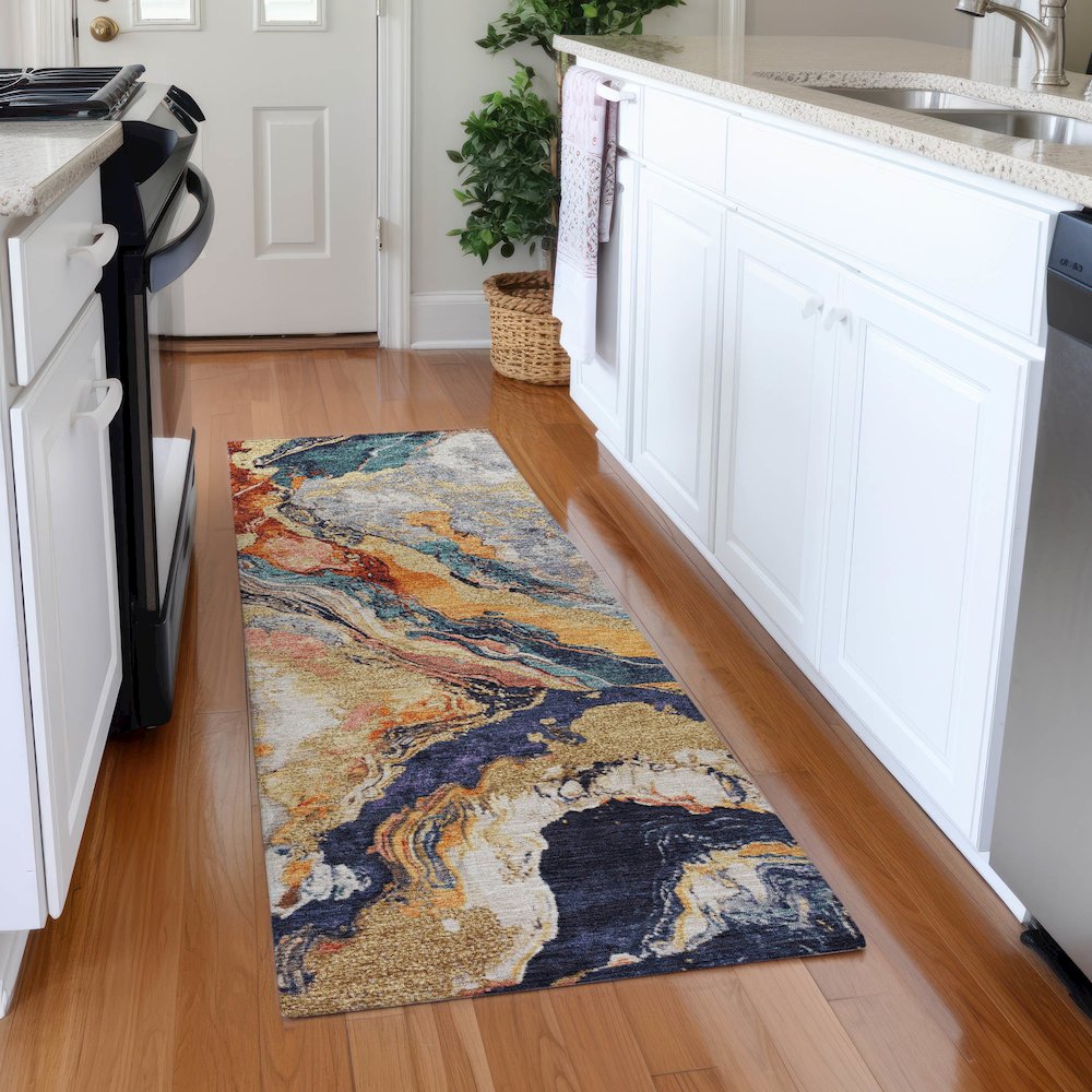 Machine Washable Indoor/Outdoor Chantille Linen 2'3" x 7'6" Runner Rug. Picture 5