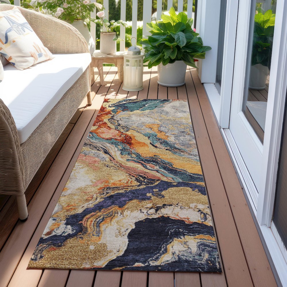 Machine Washable Indoor/Outdoor Chantille Linen 2'3" x 7'6" Runner Rug. Picture 6