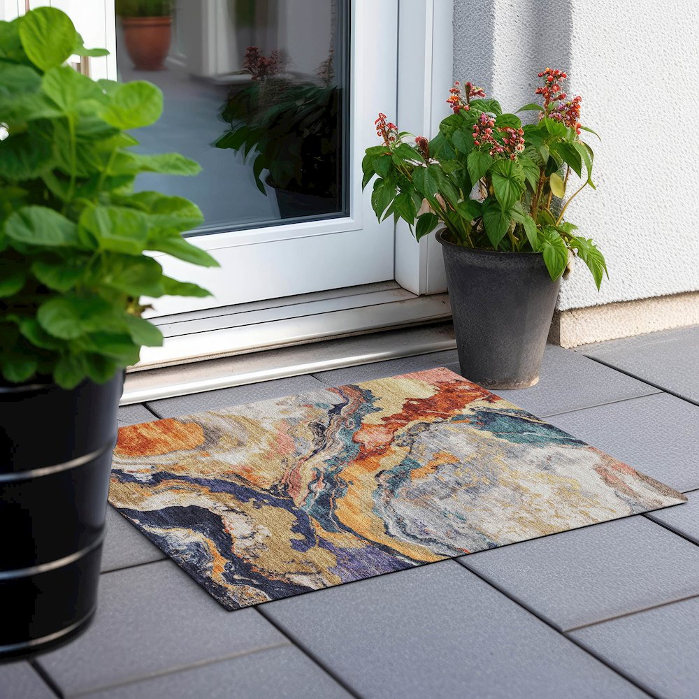 Machine Washable Indoor/Outdoor Chantille Linen 1'8" x 2'6" Rug. Picture 6