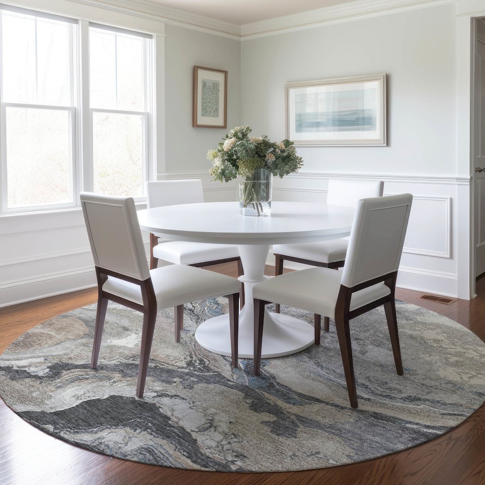 Machine Washable Indoor/Outdoor Chantille Taupe 8' x 8' Round Rug. Picture 5