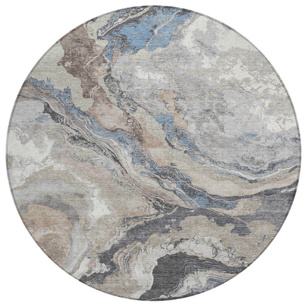 Machine Washable Indoor/Outdoor Chantille Taupe 8' x 8' Round Rug. Picture 1