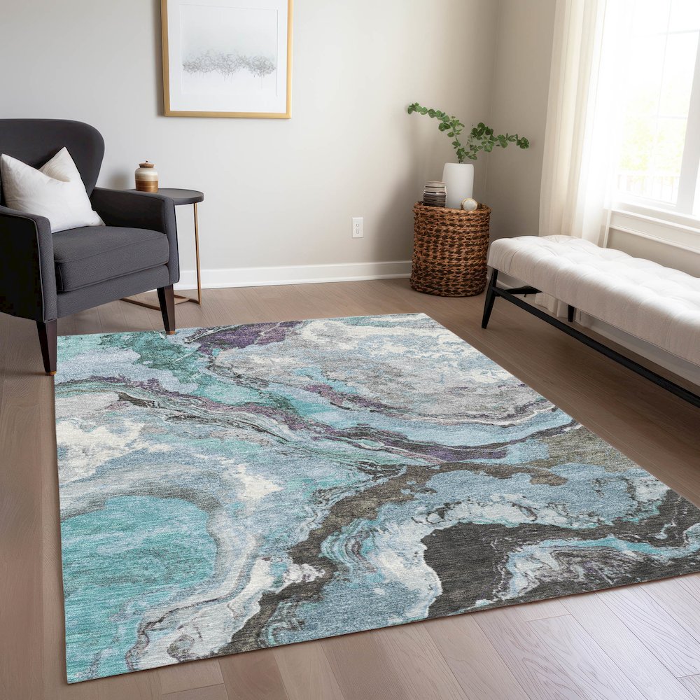 Machine Washable Indoor/Outdoor Chantille Teal 2'6" x 3'10" Rug. Picture 6