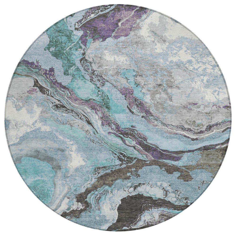 Machine Washable Indoor/Outdoor Chantille Teal 8' x 8' Round Rug. Picture 1