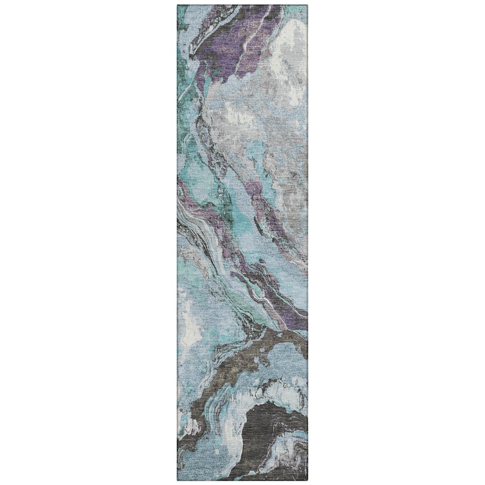 Machine Washable Indoor/Outdoor Chantille Teal 2'3" x 7'6" Runner Rug. Picture 1