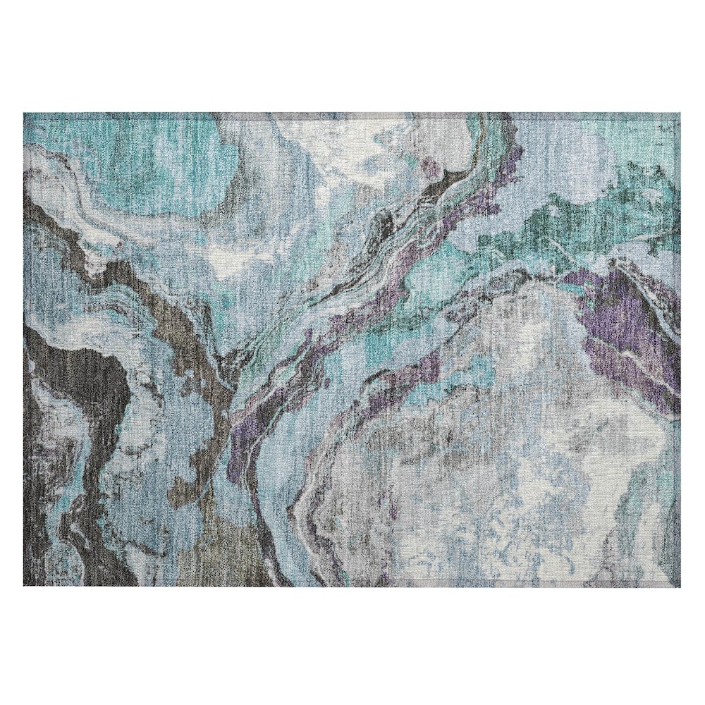 Machine Washable Indoor/Outdoor Chantille Teal 1'8" x 2'6" Rug. Picture 1