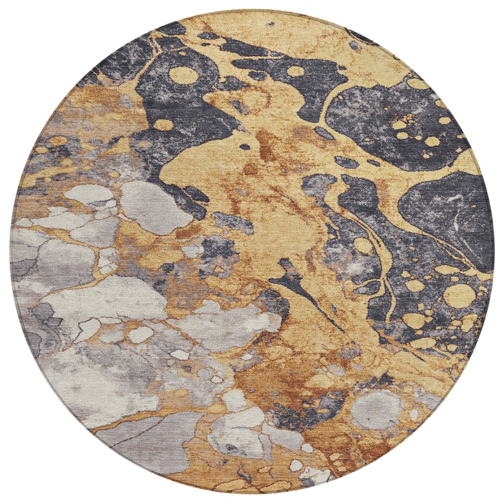 Machine Washable Indoor/Outdoor Chantille Gold 8' x 8' Round Rug. Picture 1
