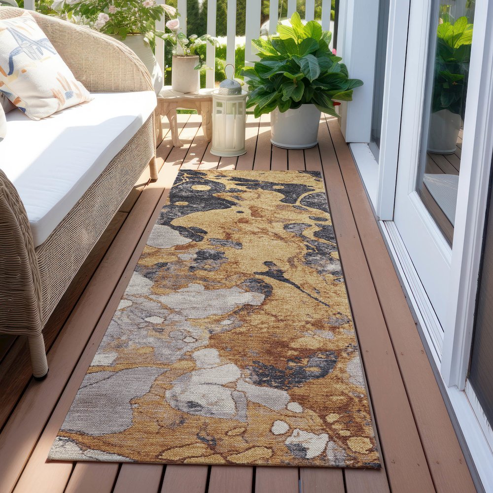 Machine Washable Indoor/Outdoor Chantille Gold 2'3" x 7'6" Runner Rug. Picture 6