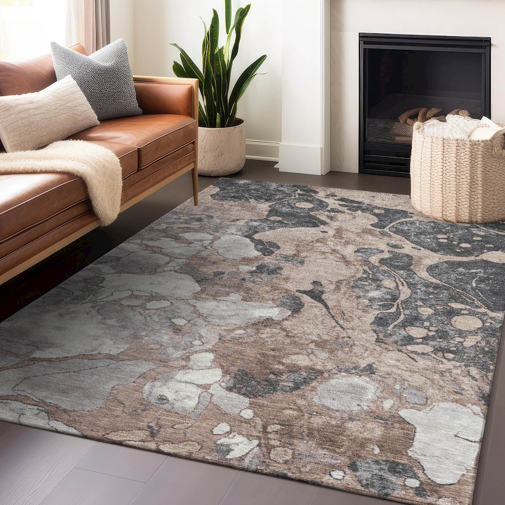 Machine Washable Indoor/Outdoor Chantille Mocha 2'6" x 3'10" Rug. Picture 5