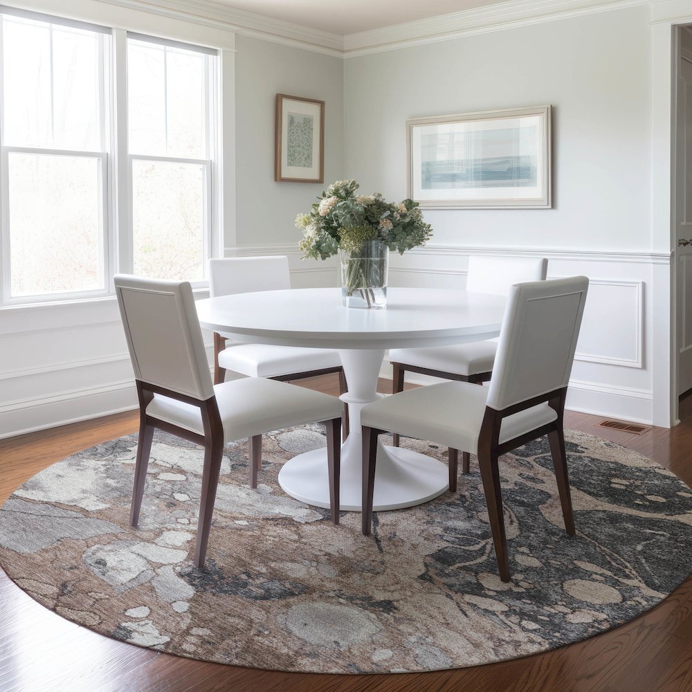 Machine Washable Indoor/Outdoor Chantille Mocha 8' x 8' Round Rug. Picture 5