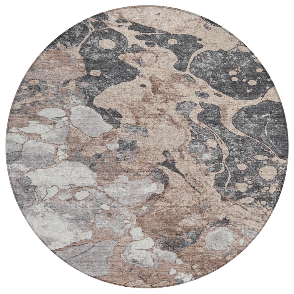Machine Washable Indoor/Outdoor Chantille Mocha 8' x 8' Round Rug. Picture 1