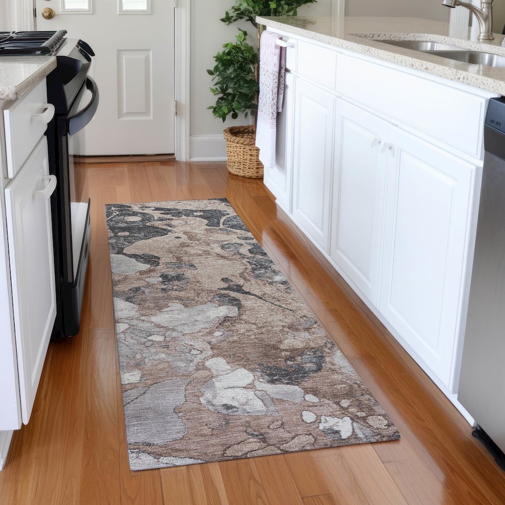 Machine Washable Indoor/Outdoor Chantille Mocha 2'3" x 7'6" Runner Rug. Picture 5