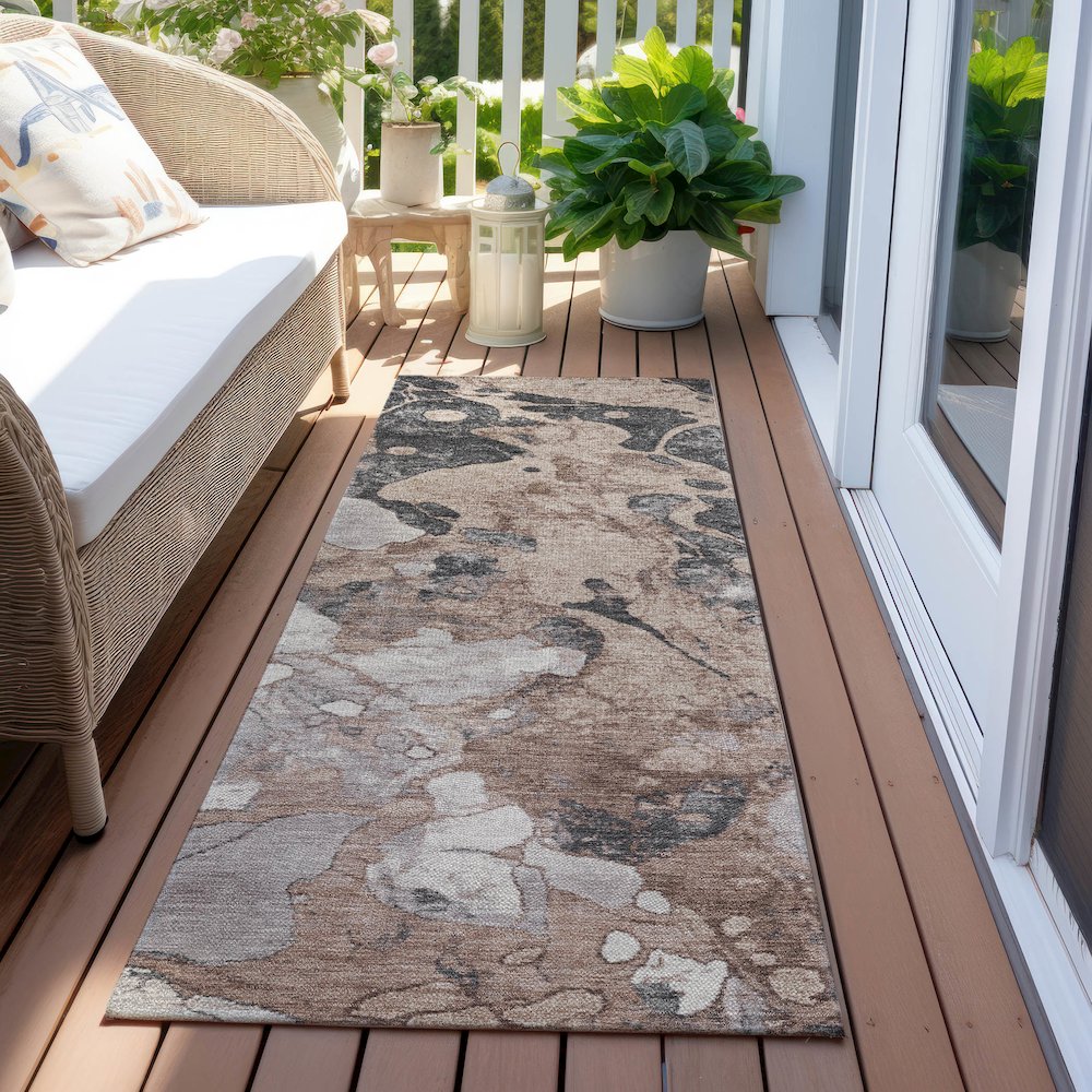 Machine Washable Indoor/Outdoor Chantille Mocha 2'3" x 7'6" Runner Rug. Picture 6