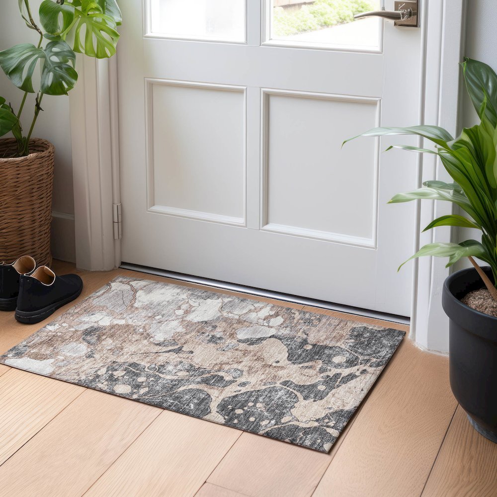 Machine Washable Indoor/Outdoor Chantille Mocha 1'8" x 2'6" Rug. Picture 5