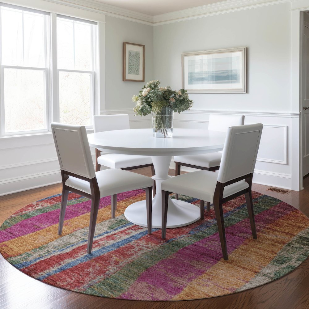 Machine Washable Indoor/Outdoor Chantille Putty 8' x 8' Round Rug. Picture 5