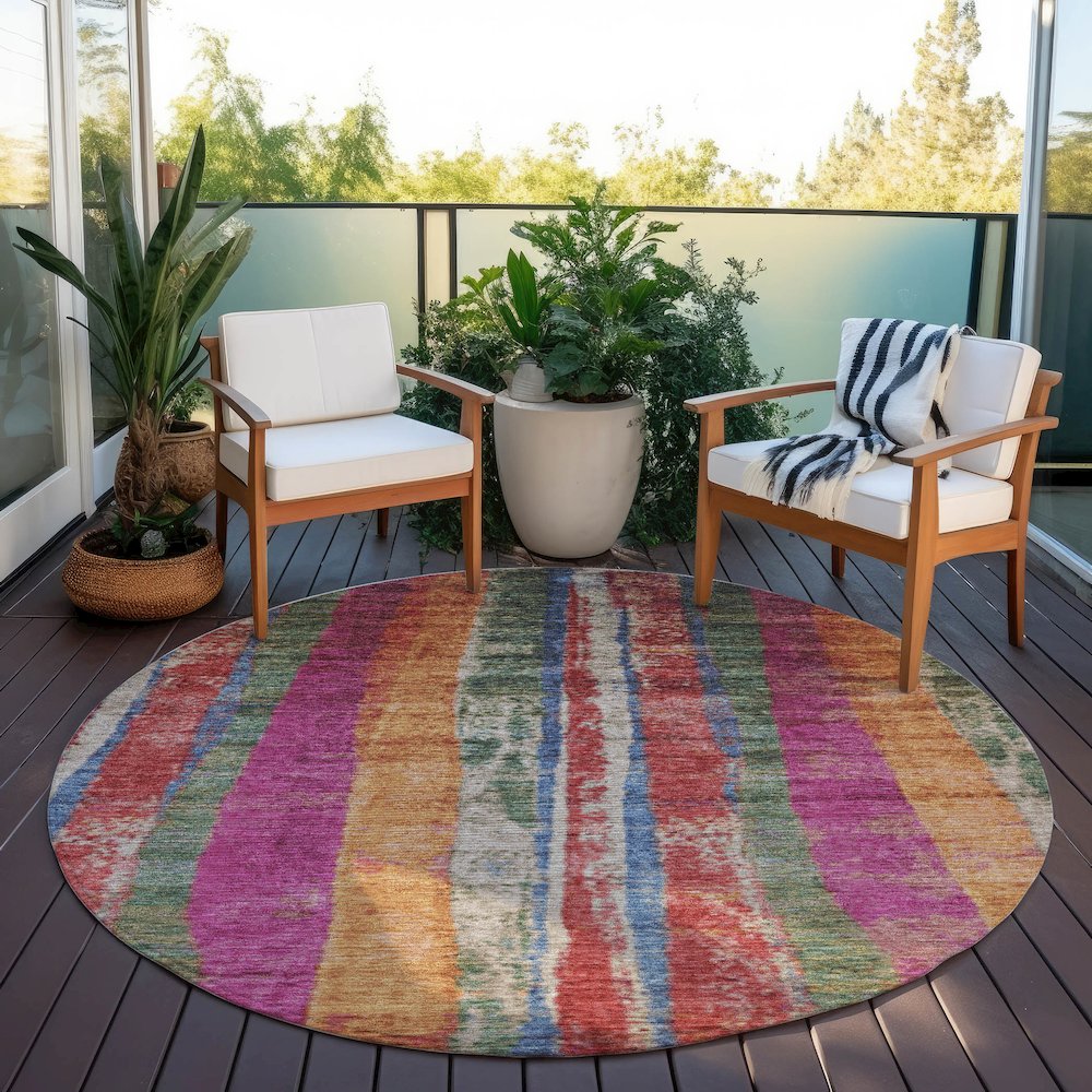 Machine Washable Indoor/Outdoor Chantille Putty 8' x 8' Round Rug. Picture 6