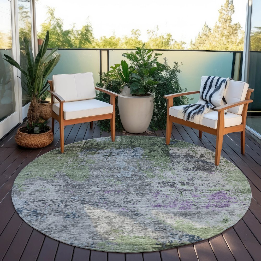 Machine Washable Indoor/Outdoor Chantille Fern 8' x 8' Round Rug. Picture 6